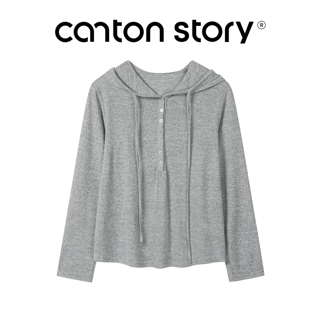 羊城故事花灰色抽绳连帽长袖女小众宽松外套上衣 Y2508xT恤x9096