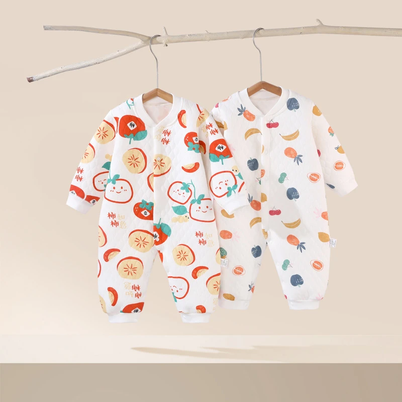 0-1岁婴儿连体衣服春秋款初生儿打底爬爬服秋冬夹棉超萌宝宝衣服