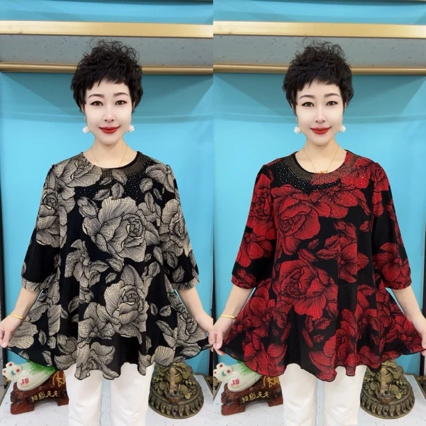 圆领牡丹花分袖大版衫