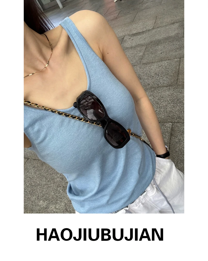 好久不见蓝色针织吊带