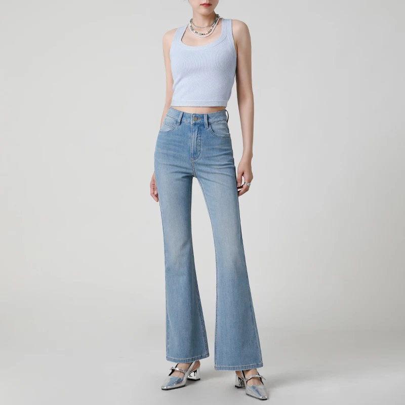 气质时髦 | 2025年夏季新款浅色高腰微喇牛仔裤女弹力显瘦喇叭裤