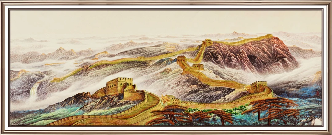 万里长城印加绣加高精密刺绣沙发背景墙客厅绣片挂画装饰画80*220