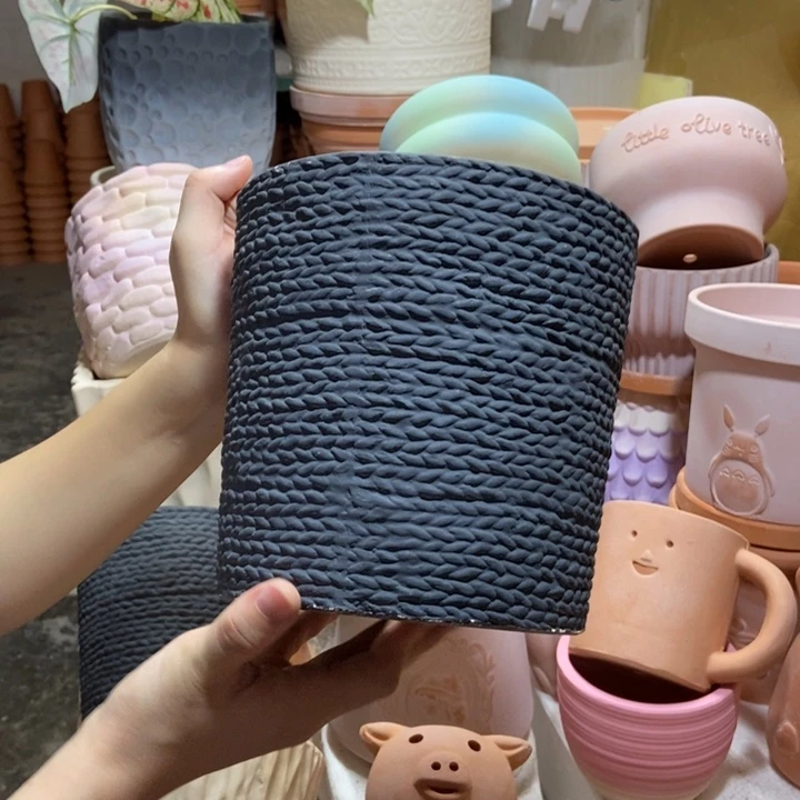 18×17黑色麻绳盆 粗陶1个