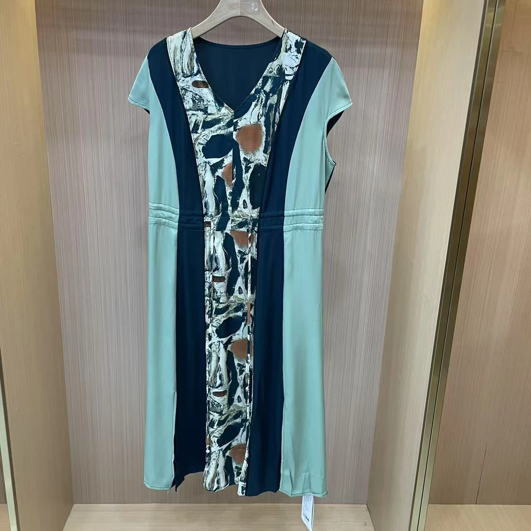 【LJWM】桑蚕丝V领连衣裙 1050