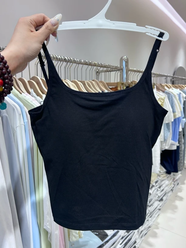 （洺语定制）蕾丝白色吊带背心女一体式乳胶胸垫防走光修身抹胸外穿