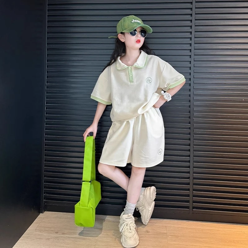 女童夏季套装2025新款童装网红儿童运动短裤洋气女孩大童短袖夏装