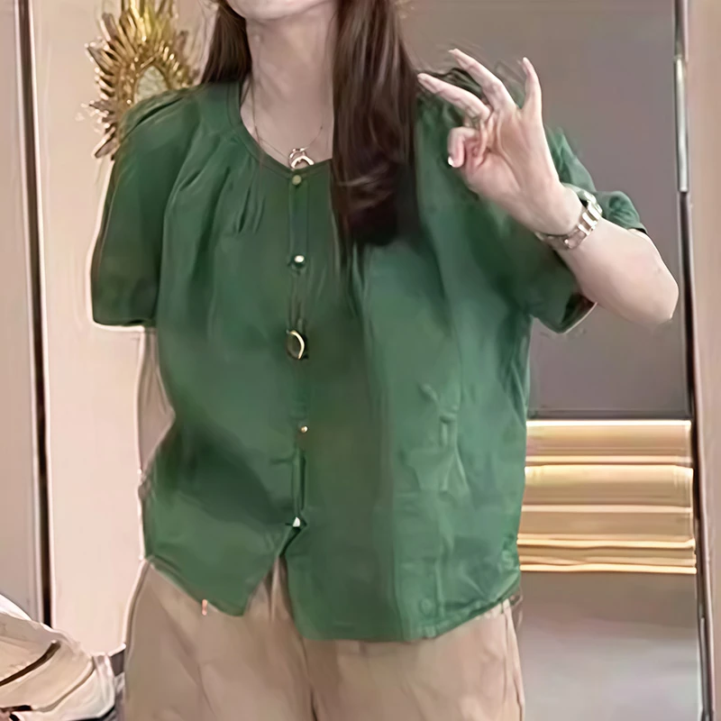 2025夏季新款时尚复古简约小众衬衫女韩版百搭休闲衬衣减龄上衣