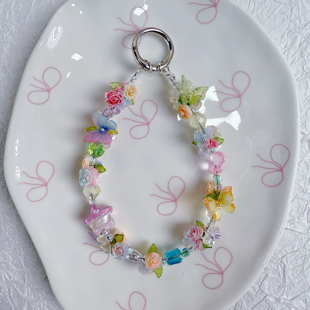 春季新款DIY手作A223-彩色系花花世界手机链