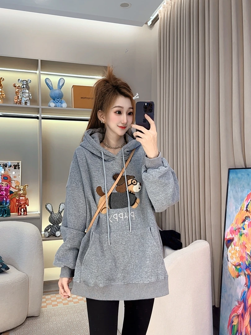 时尚洋气轻奢百搭中长款加绒加厚卫衣