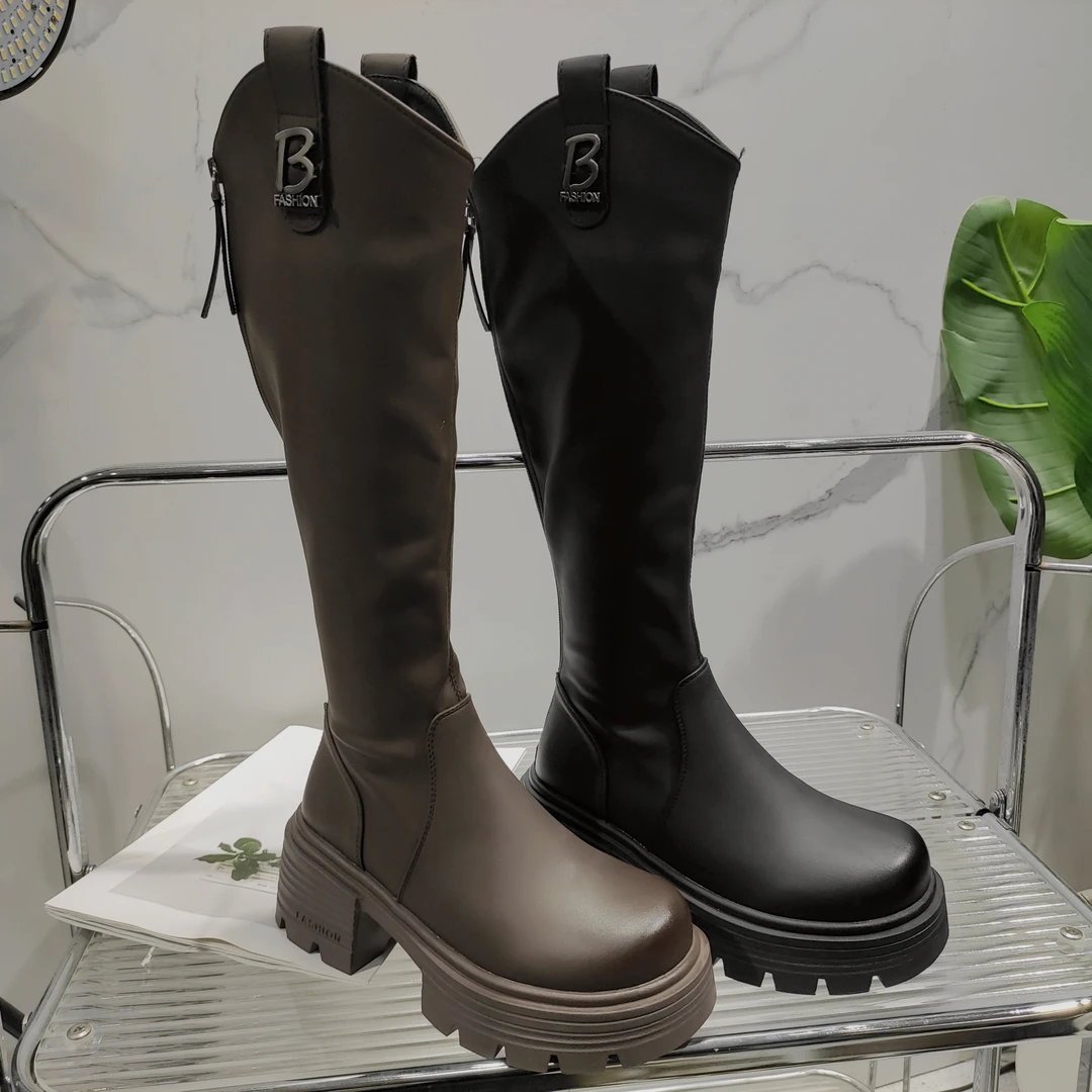 厚底时尚V口不过膝骑士新款增高小个子后拉链长靴Z620(加绒)