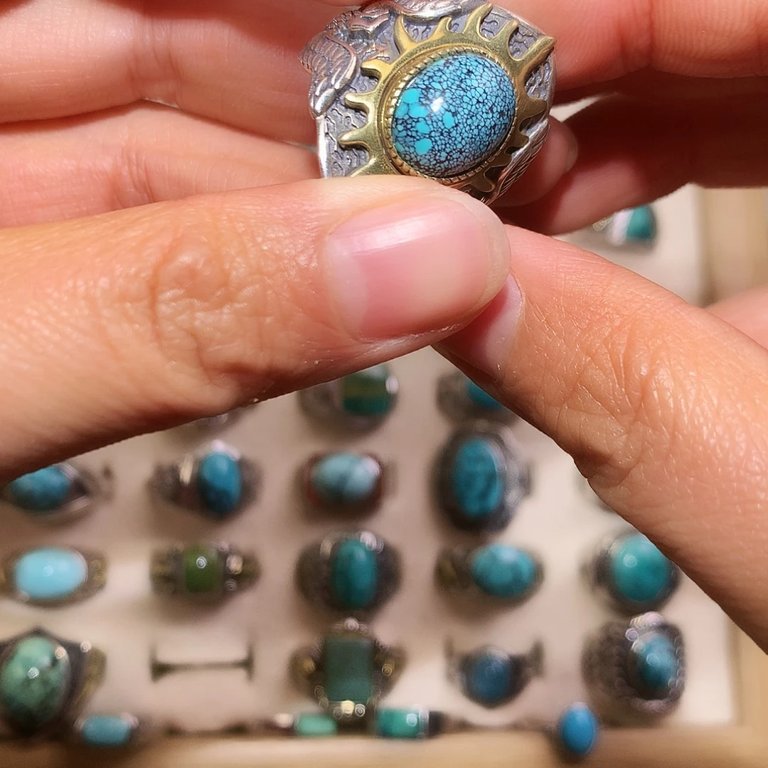 绿松石银S925镶嵌戒指