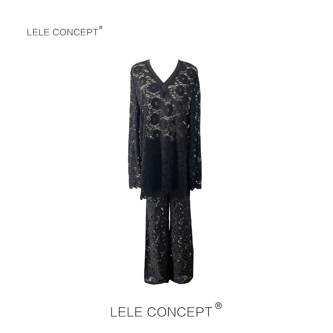 LELE CONCEPT丨轻奢高级感V领蕾丝套装T0127