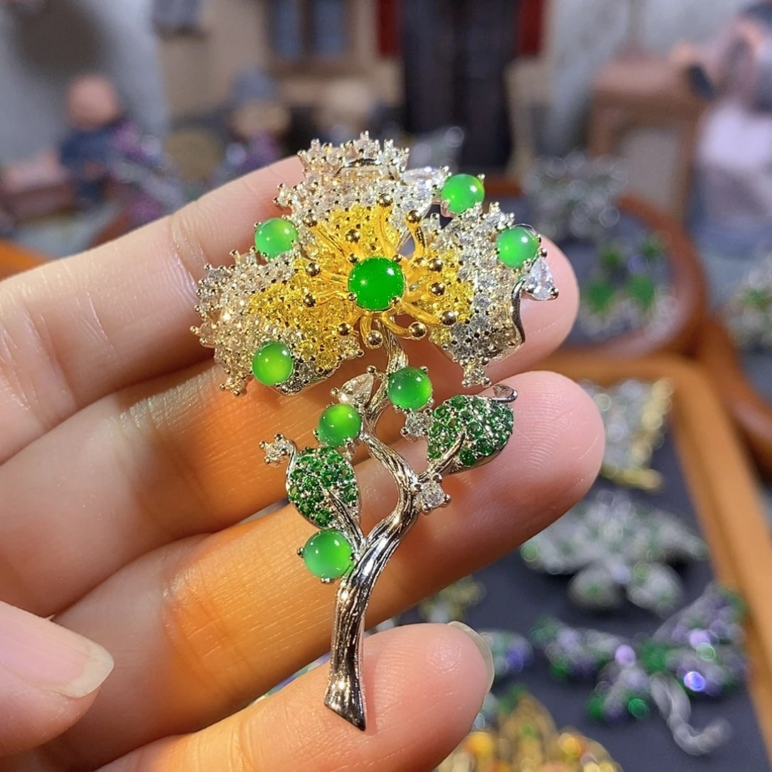 吊坠(不含链)银S925镶嵌翡翠