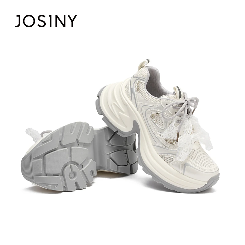 卓诗尼女鞋网面透气老爹鞋2025夏季新款厚底蕾丝珍珠欧若风运动鞋