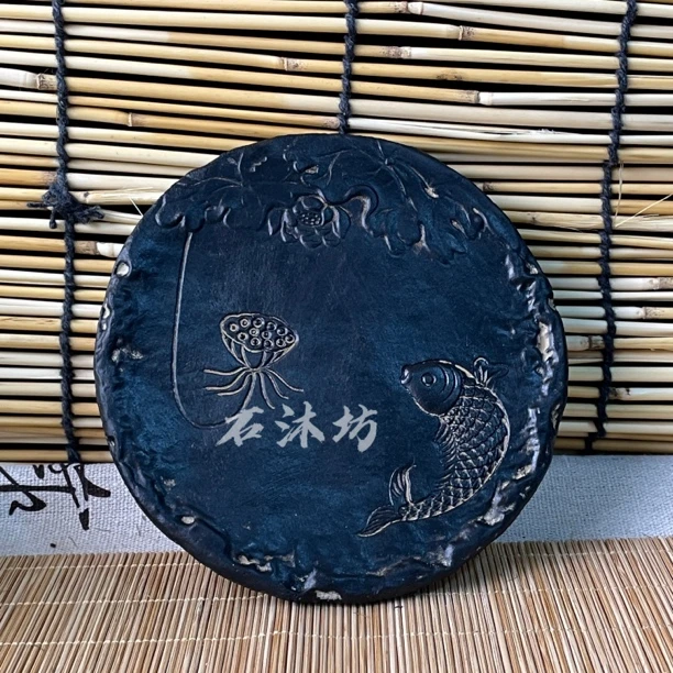 中式茶盘茶室鱼戏莲禅意底座复古茶盘创意摆件盘子圆形