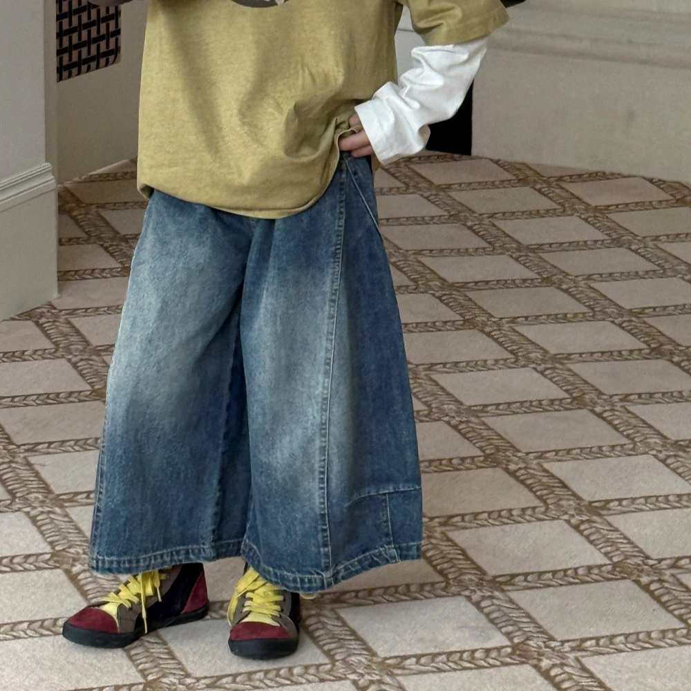 男童潮裤2025秋季新款韩版牛仔阔腿裤儿童街头风裤子