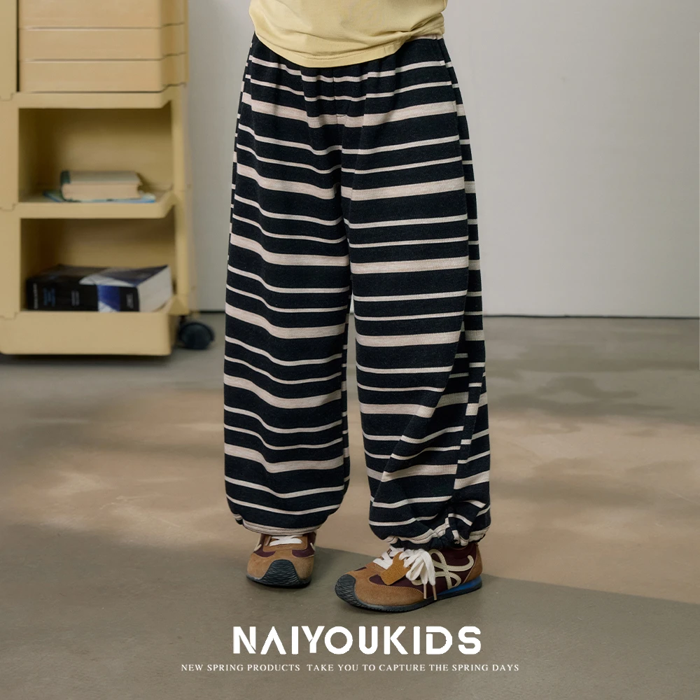 【斑马纹3】女童条纹直筒阔腿裤2025春季新款休闲裤中大童长裤K2435