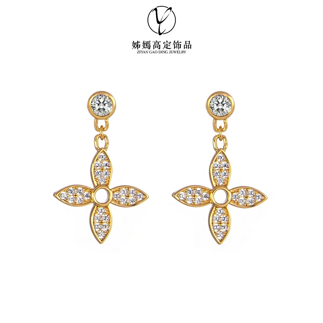 铜合金锆石耳饰 铜合金合成锆石耳饰 简约经典百搭耳环