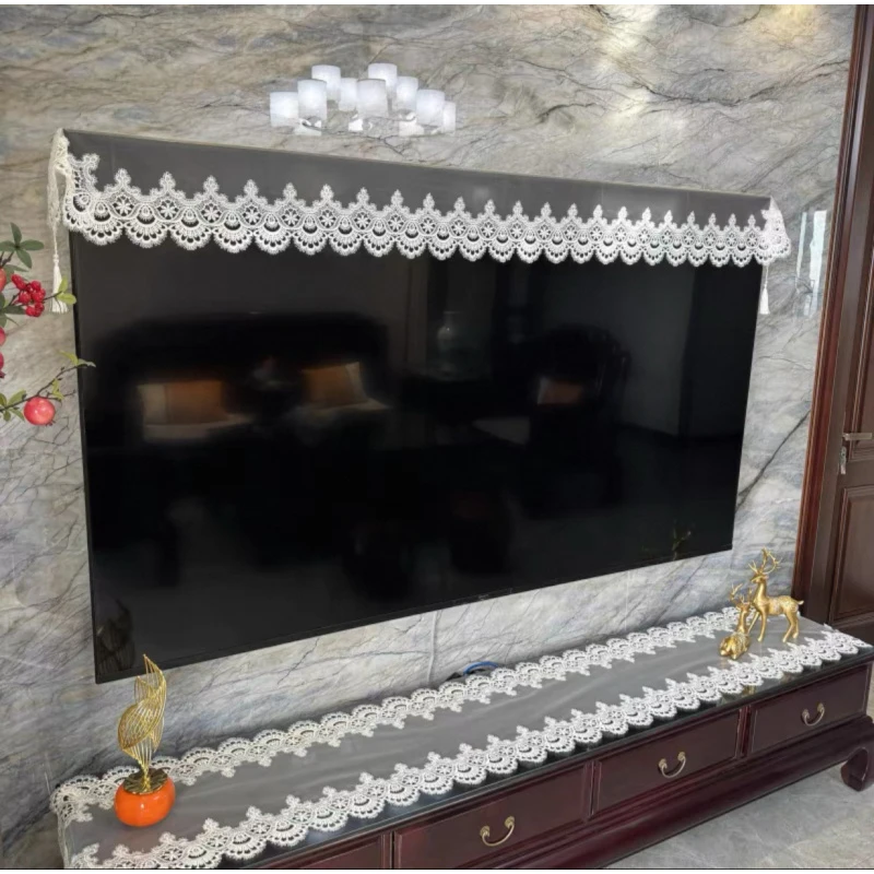 2025新款蝉翼电视机防尘罩桌旗高级感蕾丝韩版网纱一款两用装饰品