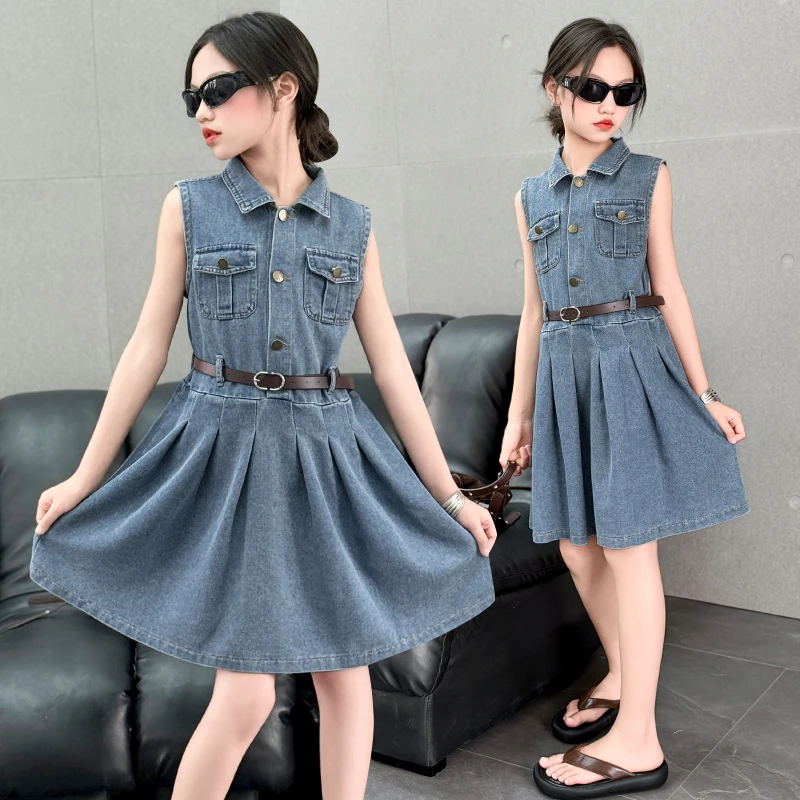 女童牛仔连衣裙2025新款儿童无袖公主裙时髦夏季小孩网红裙子洋气