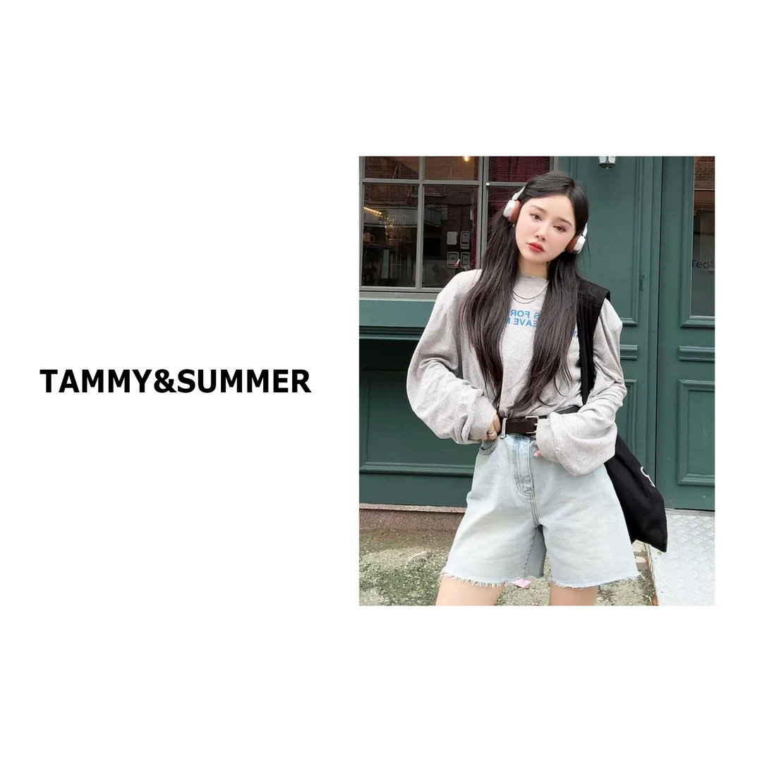 【Tammy&Summer】韩系宽松百搭长袖圆领垫肩休闲大版字母T恤598909
