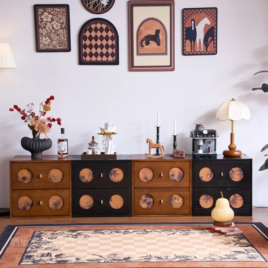 香云纱储物柜复古风斗柜收纳柜实木家具客厅家用 50*42*48cm