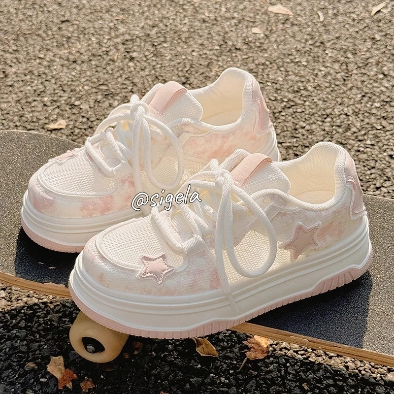 星星板鞋女网面透气2025新款爆款夏季韩版百搭厚底学生休闲运动鞋