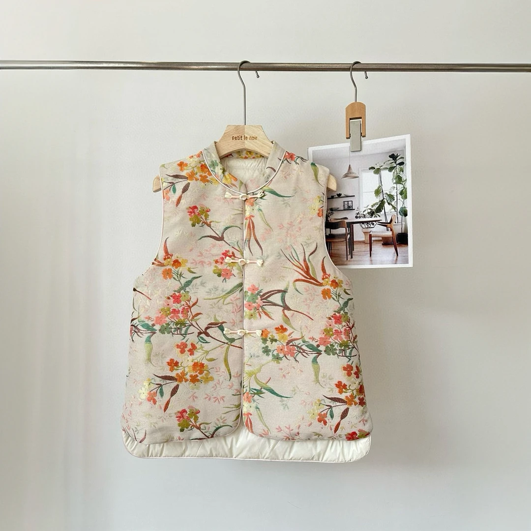 【新年定制款】新中式宋锦浮雕工艺！时尚繁花似锦国风羽绒马甲复古