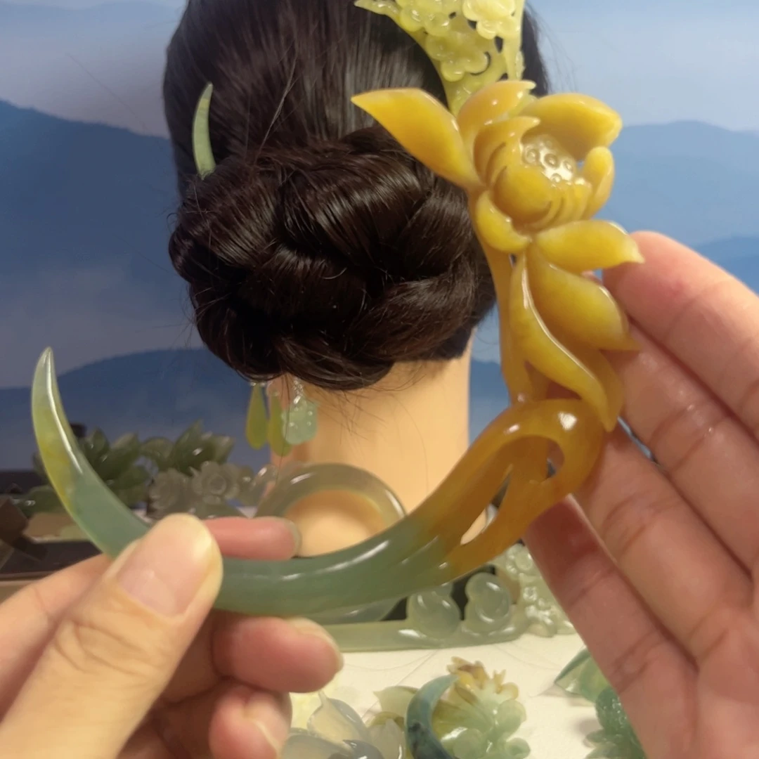 深***水蛇纹石玉合金发饰