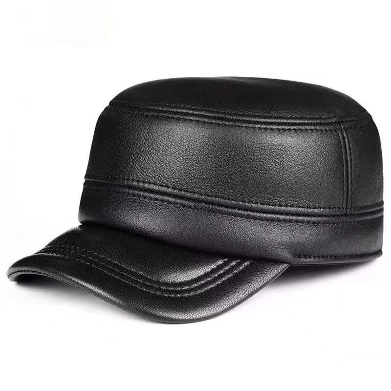 平顶加厚老人中年冬季男士帽子加绒护耳皮帽秋冬毛呢保暖冬天