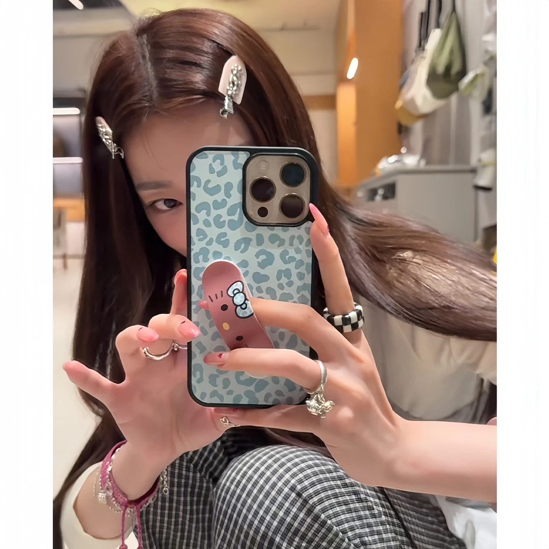 BANCA蓝豹纹KT猫创可贴支架适用iphone16promax手机壳苹果15/1413