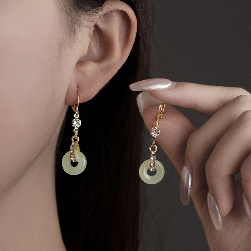 金美澳 合金树脂耳饰 宫廷风平安扣耳坠复古时尚中式配饰古风耳环