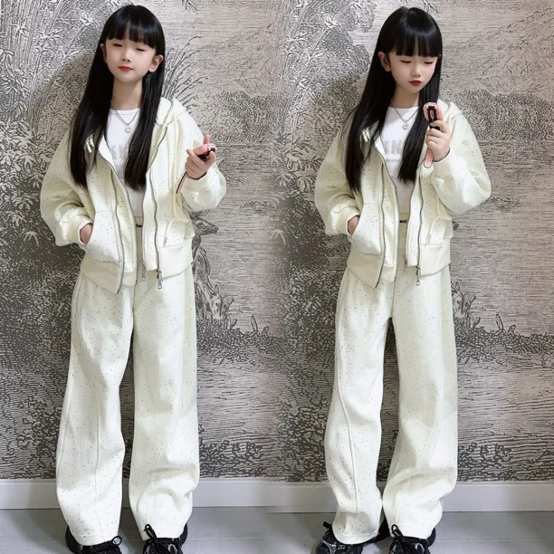 女童2025春秋新款韩版洋气时髦中大童连帽卫衣休闲运动裤两件套潮
