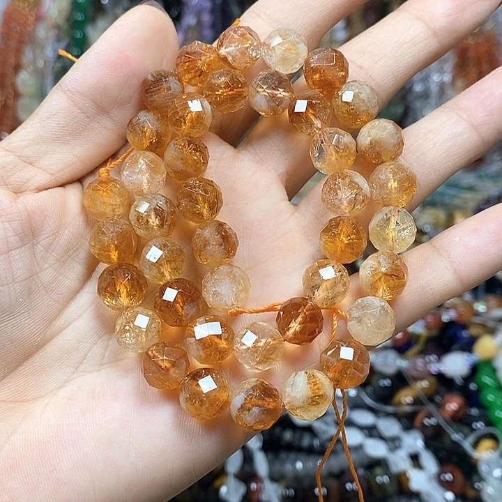 未镶嵌玛瑙/玉髓珠宝半成品黄塔晶切面卡9.6mm