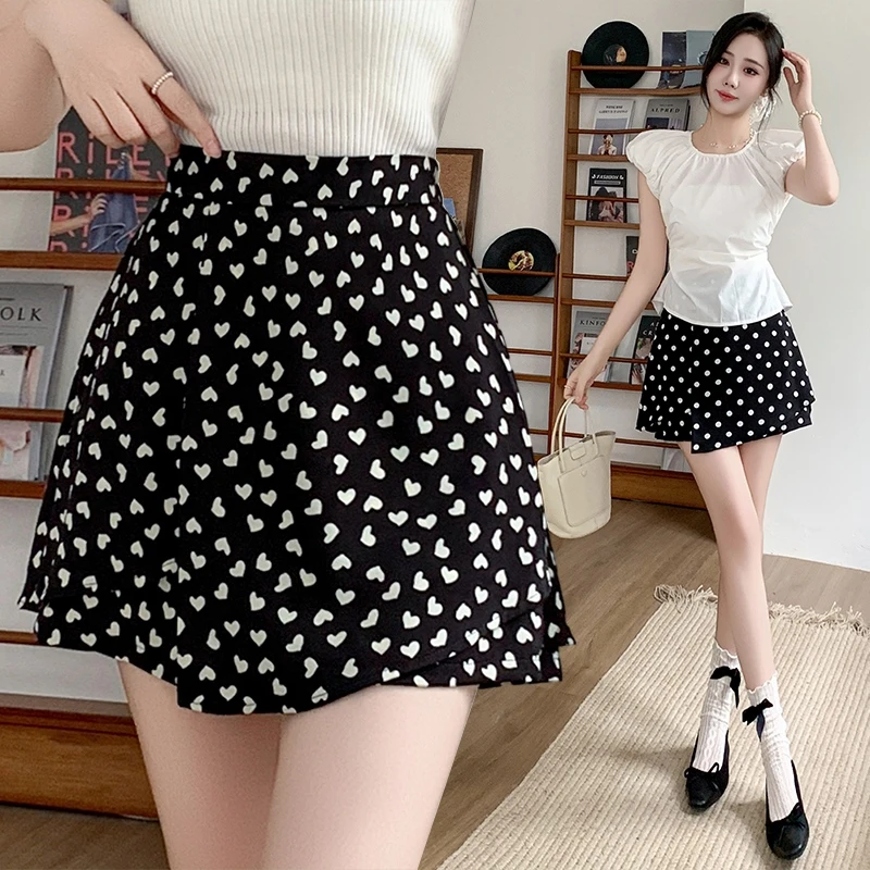 后腰松紧裙裤2025夏季新款显瘦高腰休闲百搭爆款波点碎花半身裙裤