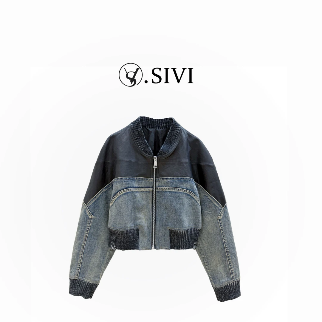 熙薇【浪漫都市】2025早秋新款时尚休闲拼接皮衣外套H5265