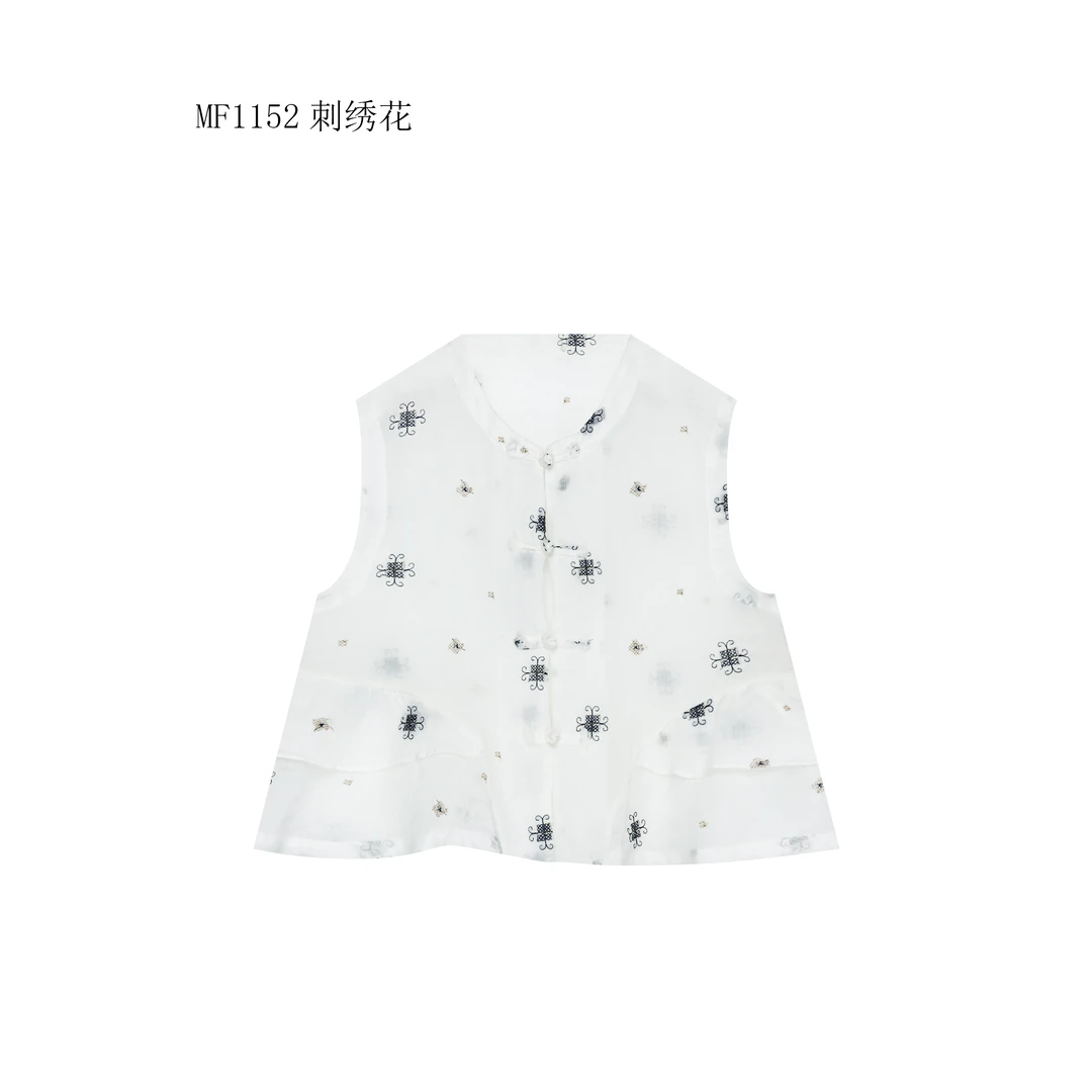 【麻訪家】MF1152刺绣花文艺减龄盘扣百搭坎肩开衫上衣