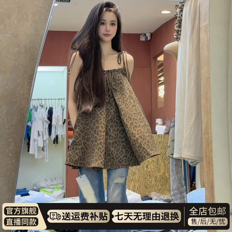 纯欲性感辣妹复古豹纹吊带连衣裙子女夏季2025新款高级感无袖短裙