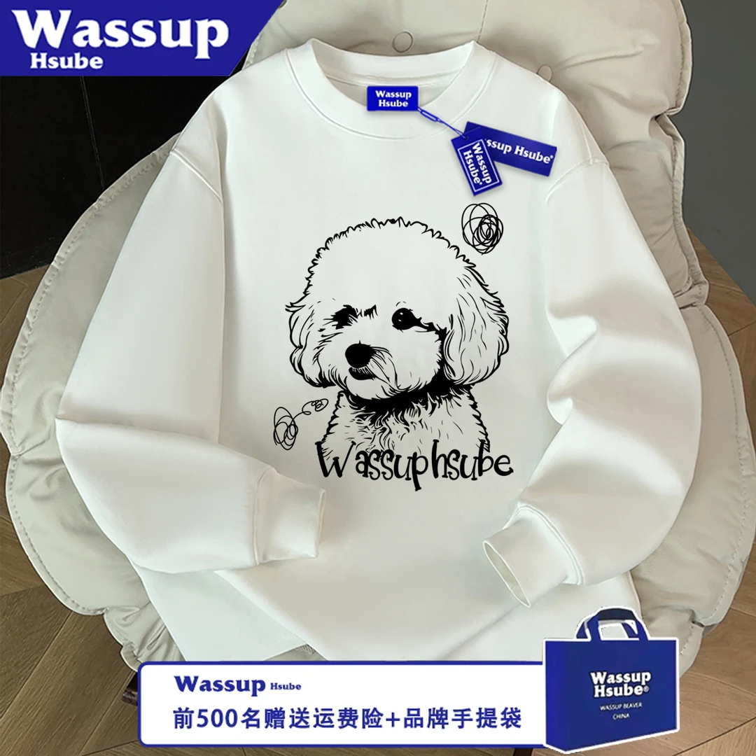 WASSUP HSUBE美式长袖秋冬休闲艺术字母百搭潮流宽松印花情侣上衣