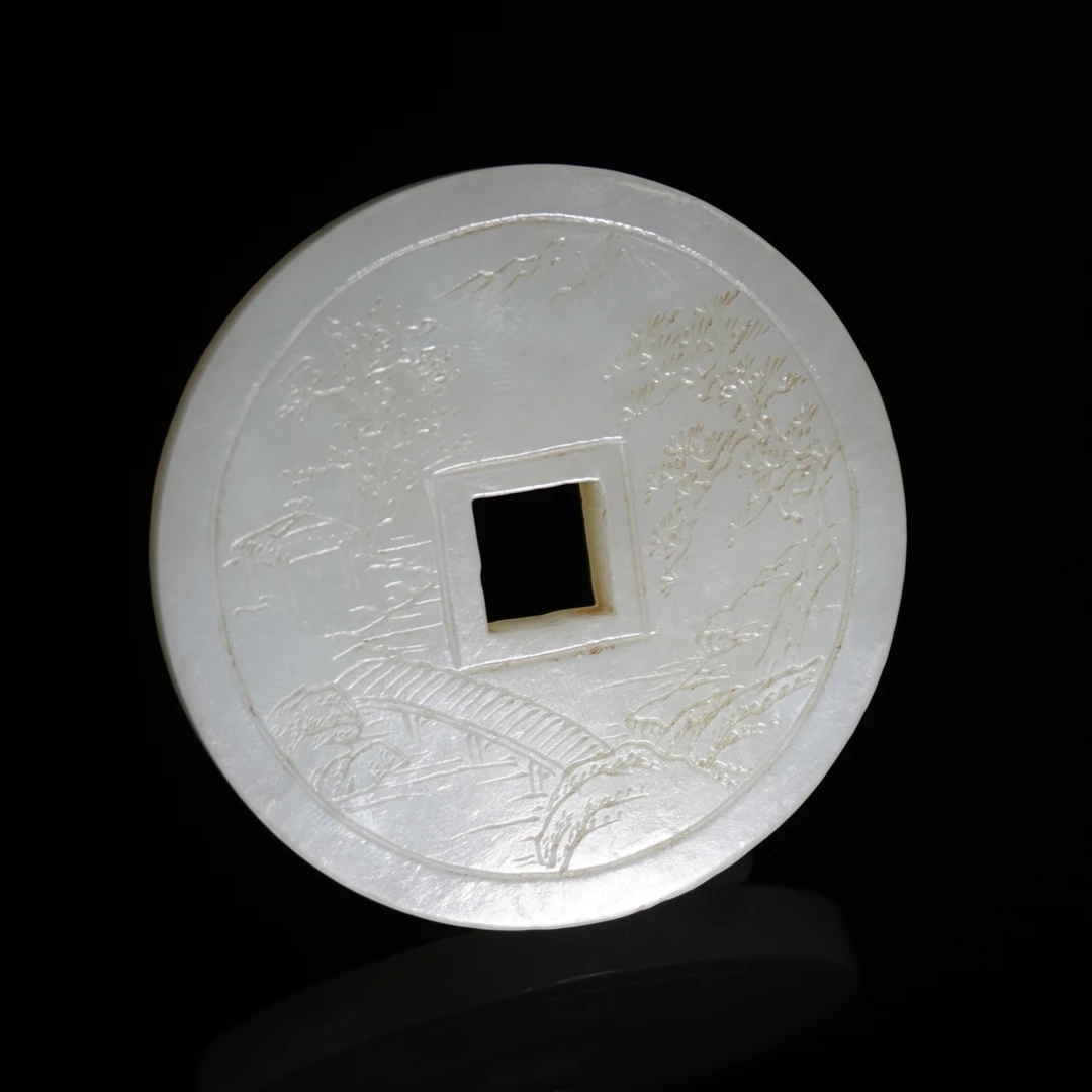 清代和田玉山水纹佩/027186/收藏/传承/【友谊文物商店】