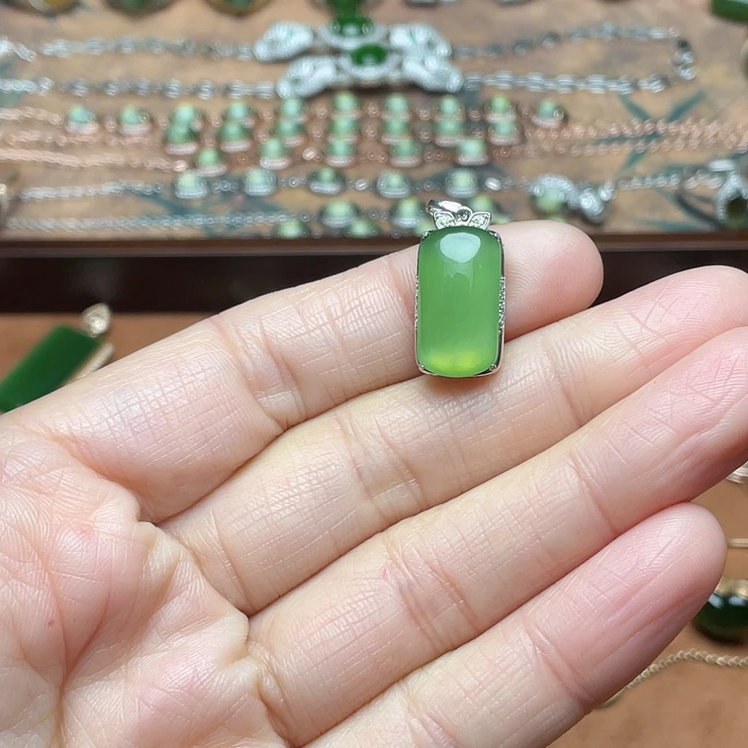 和田玉（碧玉）银S925镶嵌吊坠(不含链)