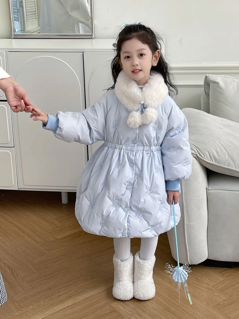 冬季高级定制羽绒女孩纯色休闲风冰雪奇缘2025儿童服饰保暖外套
