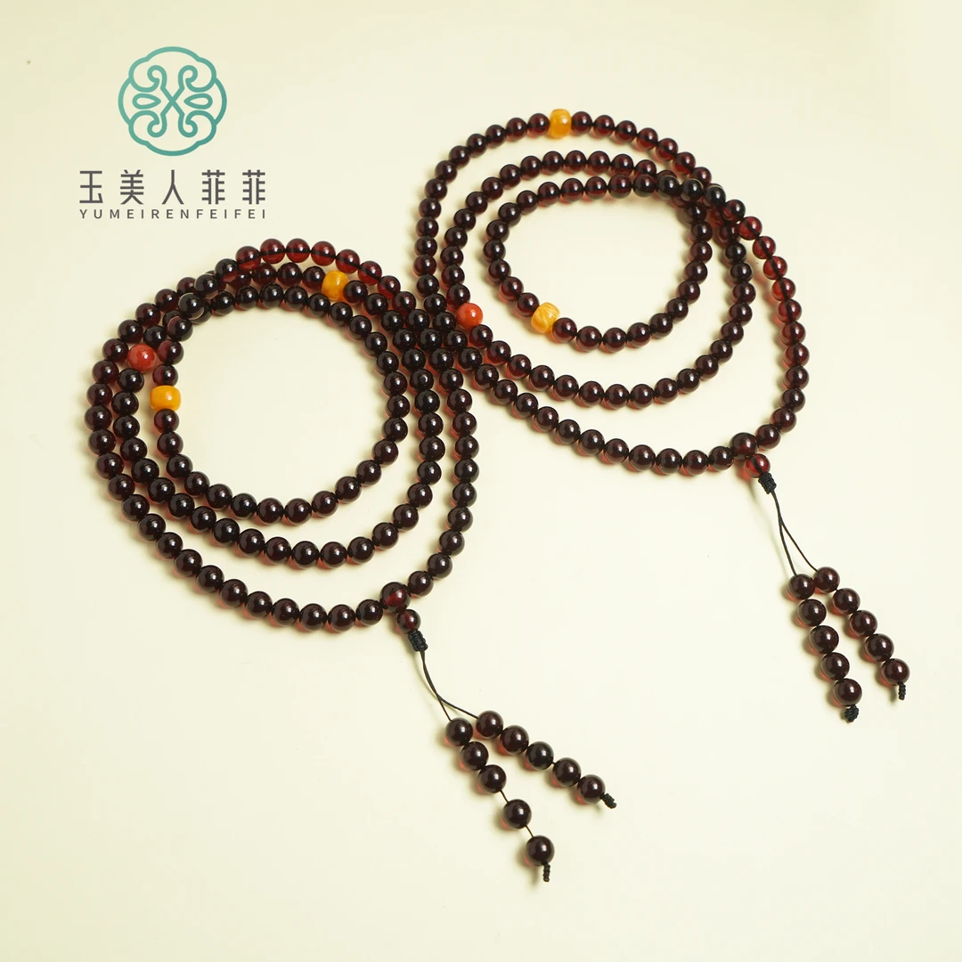 石惑珠宝*琥珀圆珠108项链约7mm多样性发一