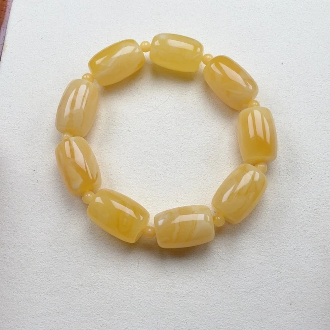 手串蜜蜡未镶嵌14+俄料白花蜡桶珠手串