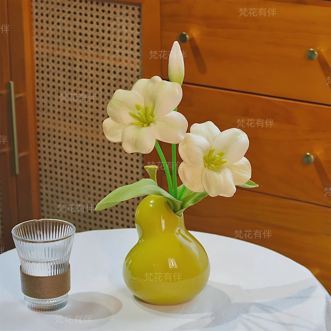 『胖胖梨』开花郁金香仿真花客厅摆设桌面茶几餐桌床头柜仿真花摆件