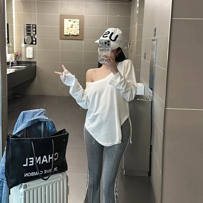 HuiHui春秋百搭宽松内搭打底衫加灰色裤子套装