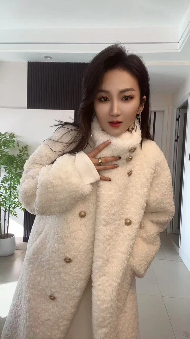 2024年新款芭莎立领皮毛一体大衣长款网红毛毛外套女冬季加厚洋气
