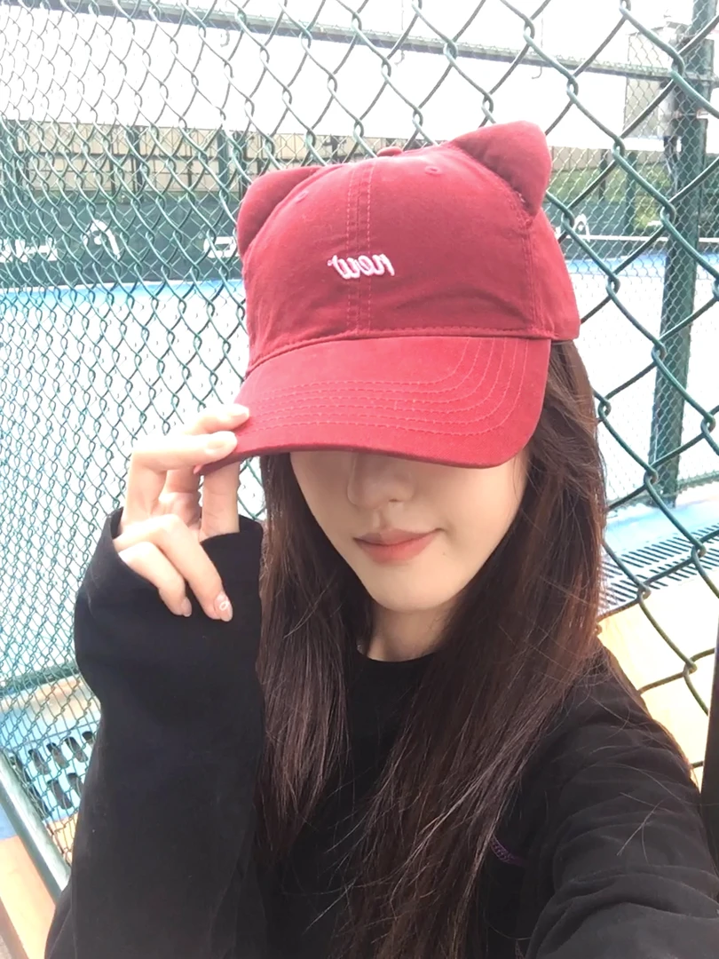可爱卡通猫耳朵字母刺绣棒球帽女韩版休闲百搭时尚显脸小鸭舌帽子