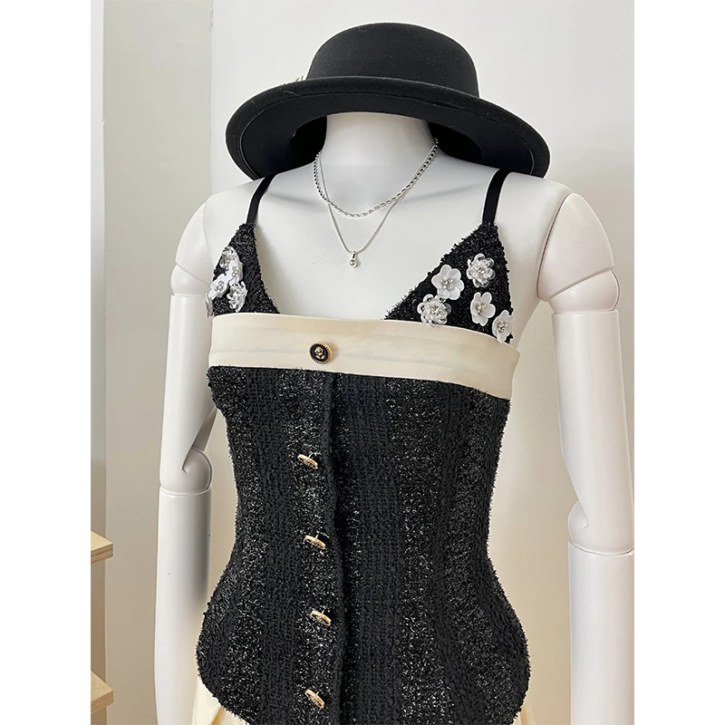 法式小香风吊带背心夏季新款网红时尚设计感重工外穿时髦无袖上衣