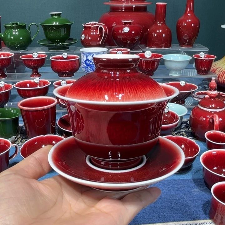 S***S景德镇浅行窑三才元宝盖碗全品